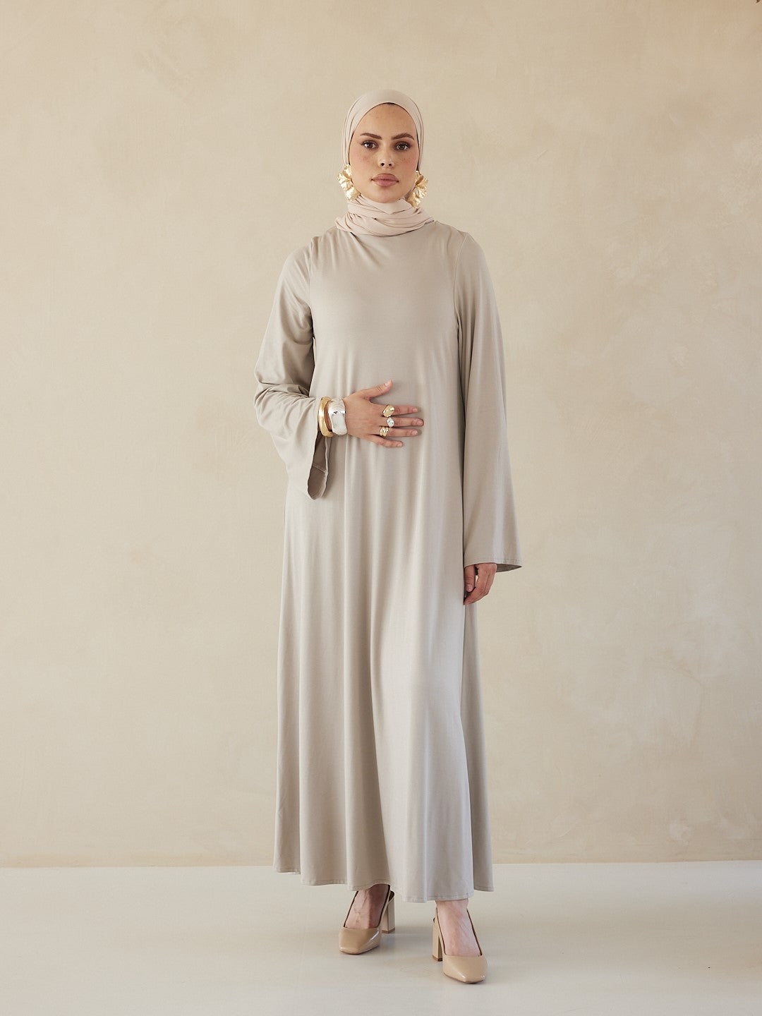 FLOWY CAPE DRESS - GREIGE