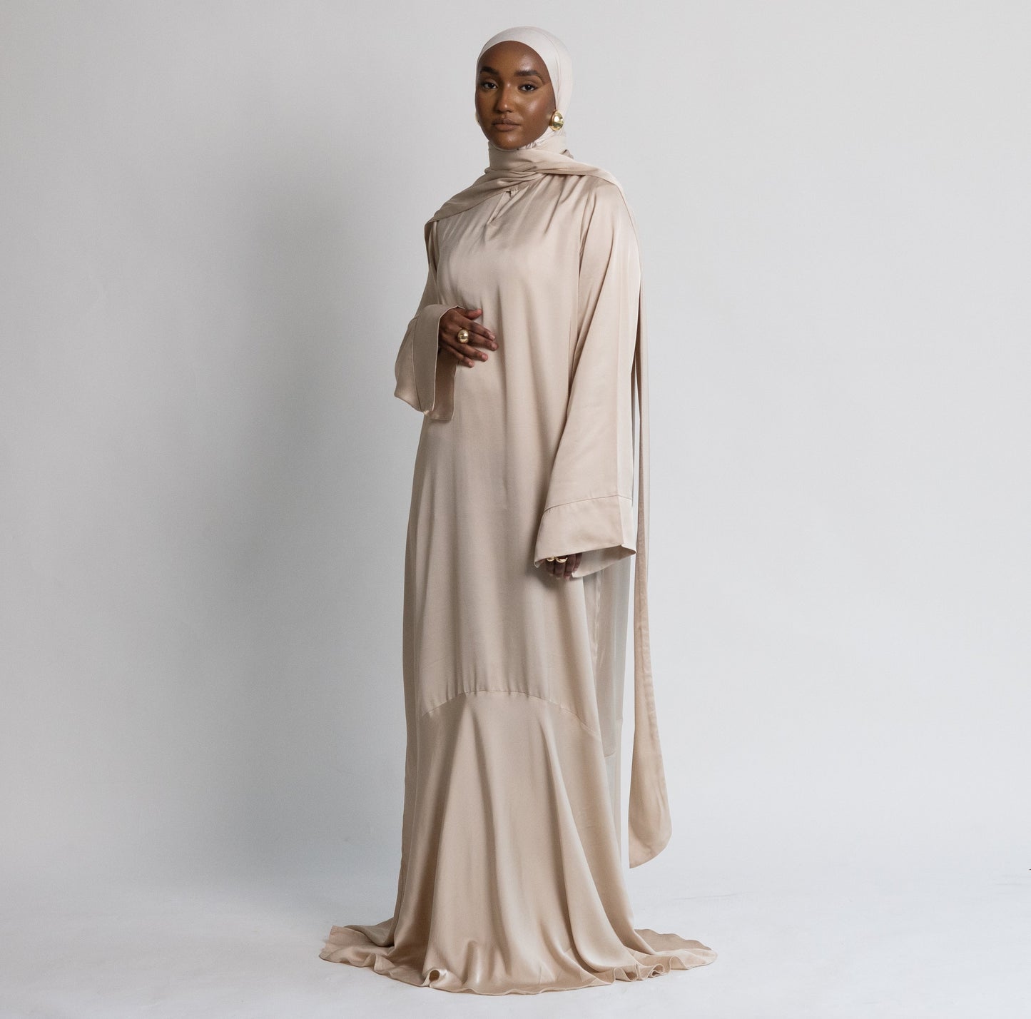 FLOWY SATIN DRESS - BLUSH BEIGE
