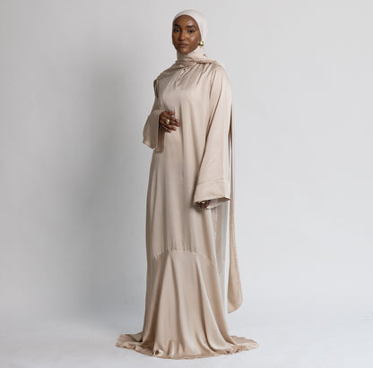 FLOWY SATIN DRESS - BLUSH BEIGE