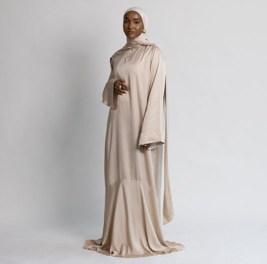 FLOWY SATIN DRESS - BLUSH BEIGE