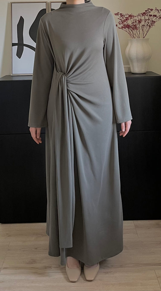 KNOTTED DRESS - MOSS GREEN
